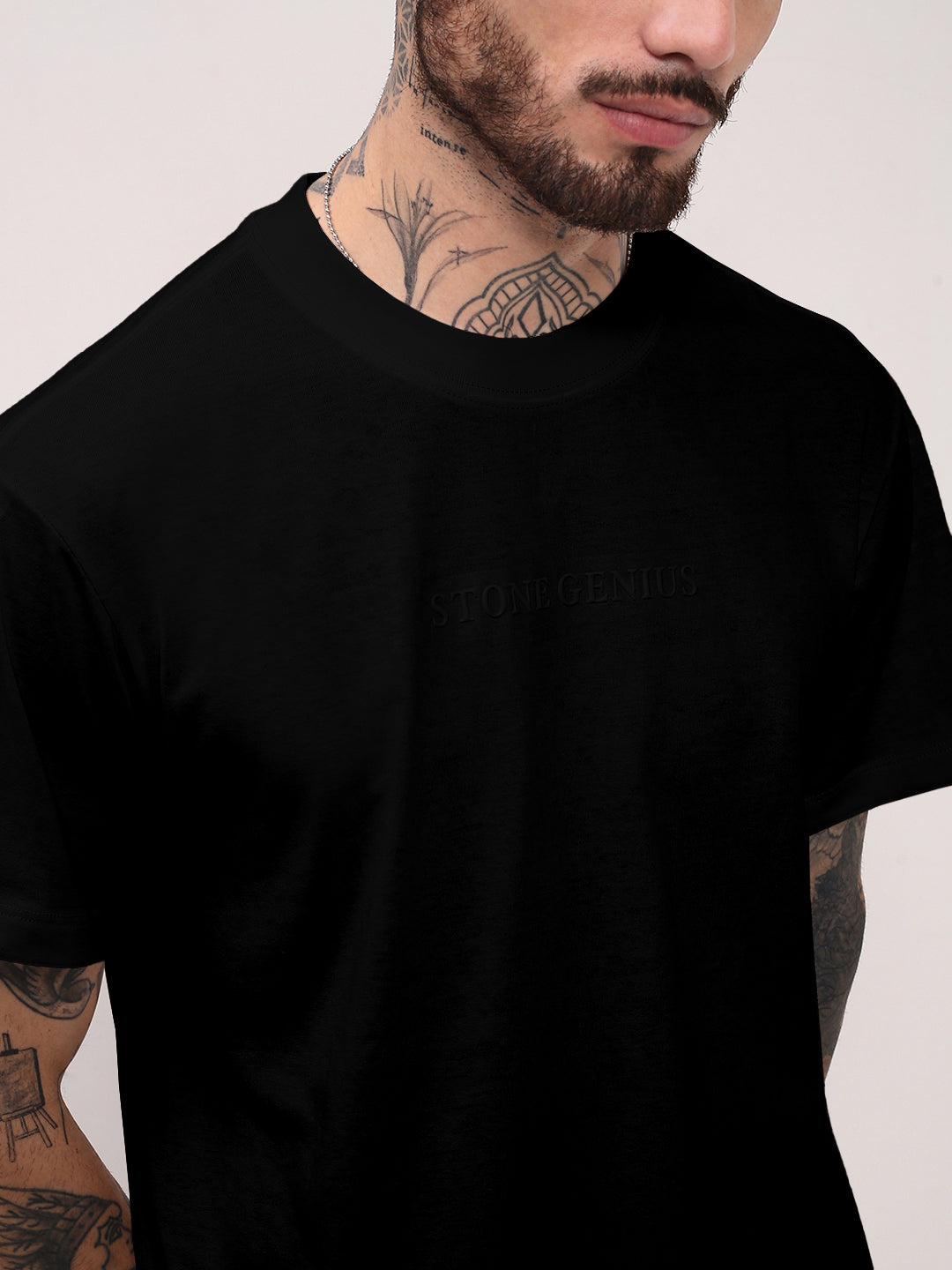 Men's Black Short Sleeves Round Neck Slim Fit T-Shirt