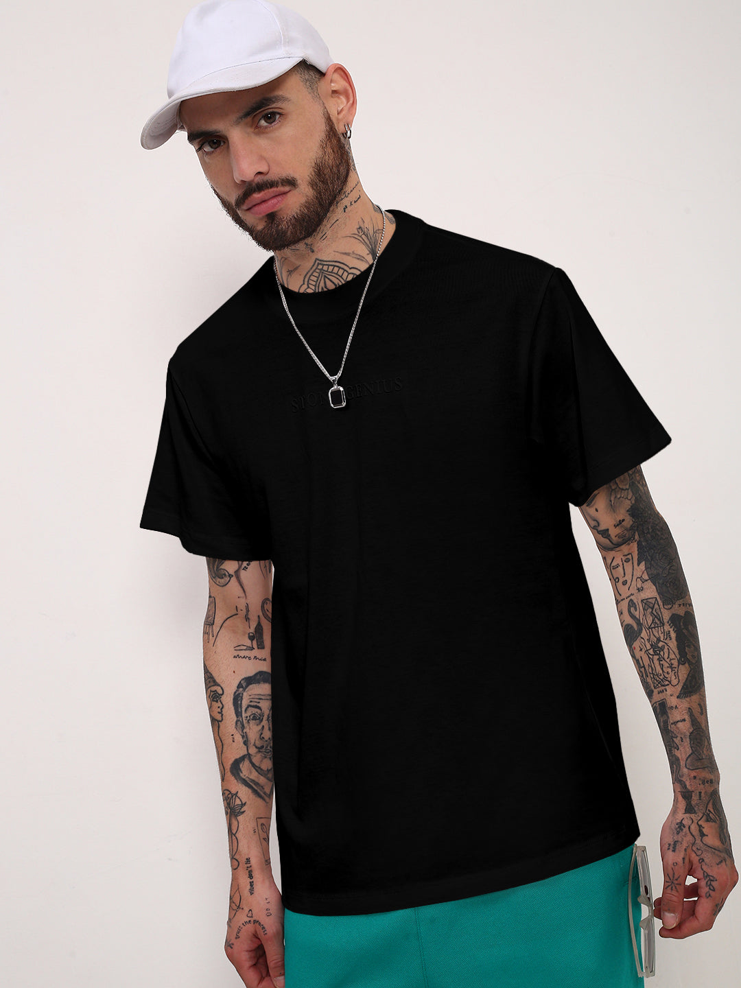 Men's Black Short Sleeves Round Neck Slim Fit T-Shirt
