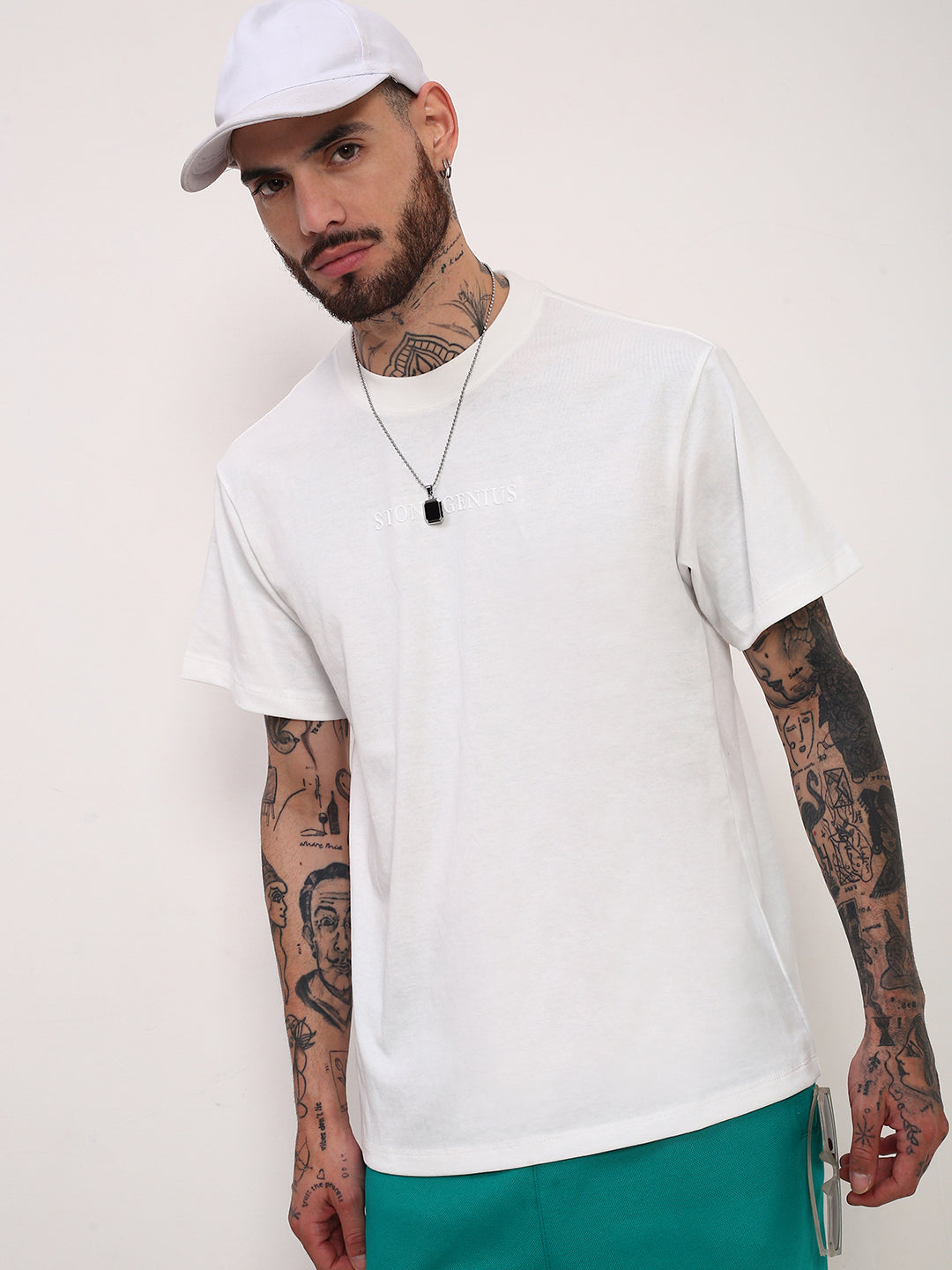 Men White Solid T Shirt