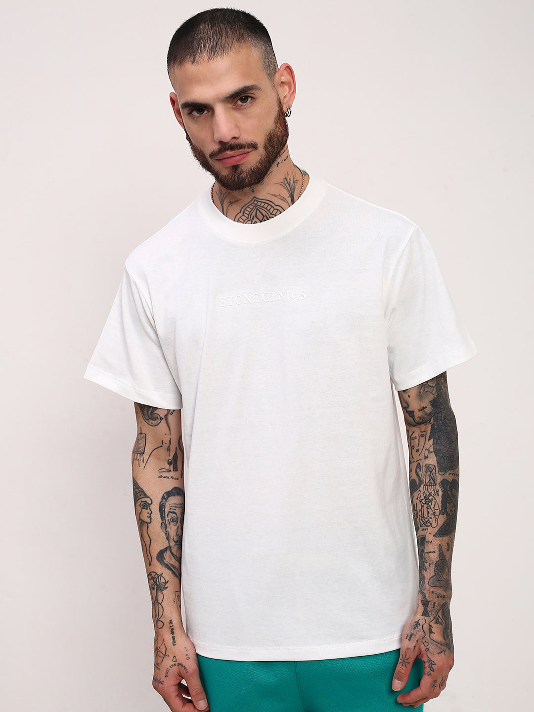 Men White Solid T Shirt