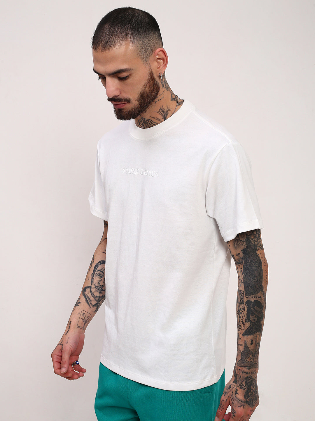 Men White Solid T Shirt