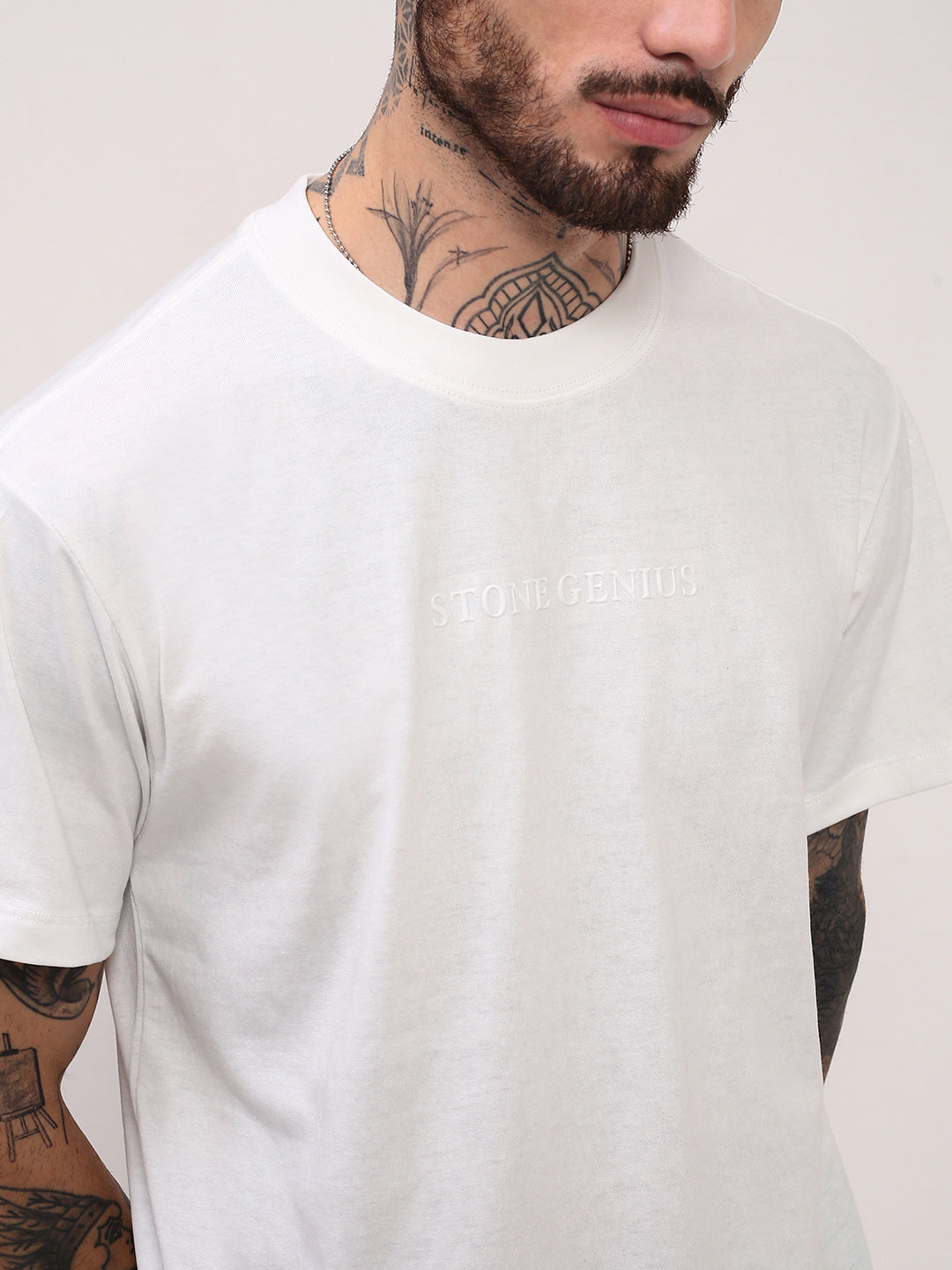 Men White Solid T Shirt