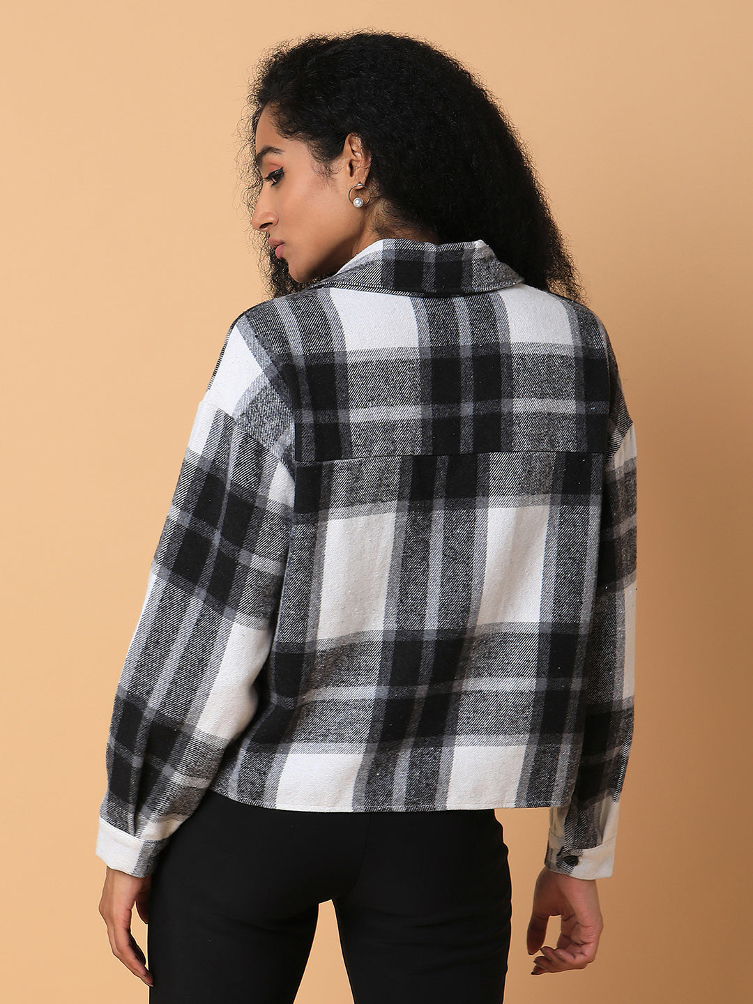 Women Checked Black Oversized Shirt