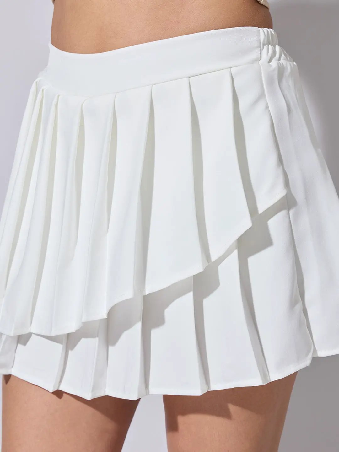 Women's Pleated White Mini Skort with Layered Hem - from SHOWOFFFF