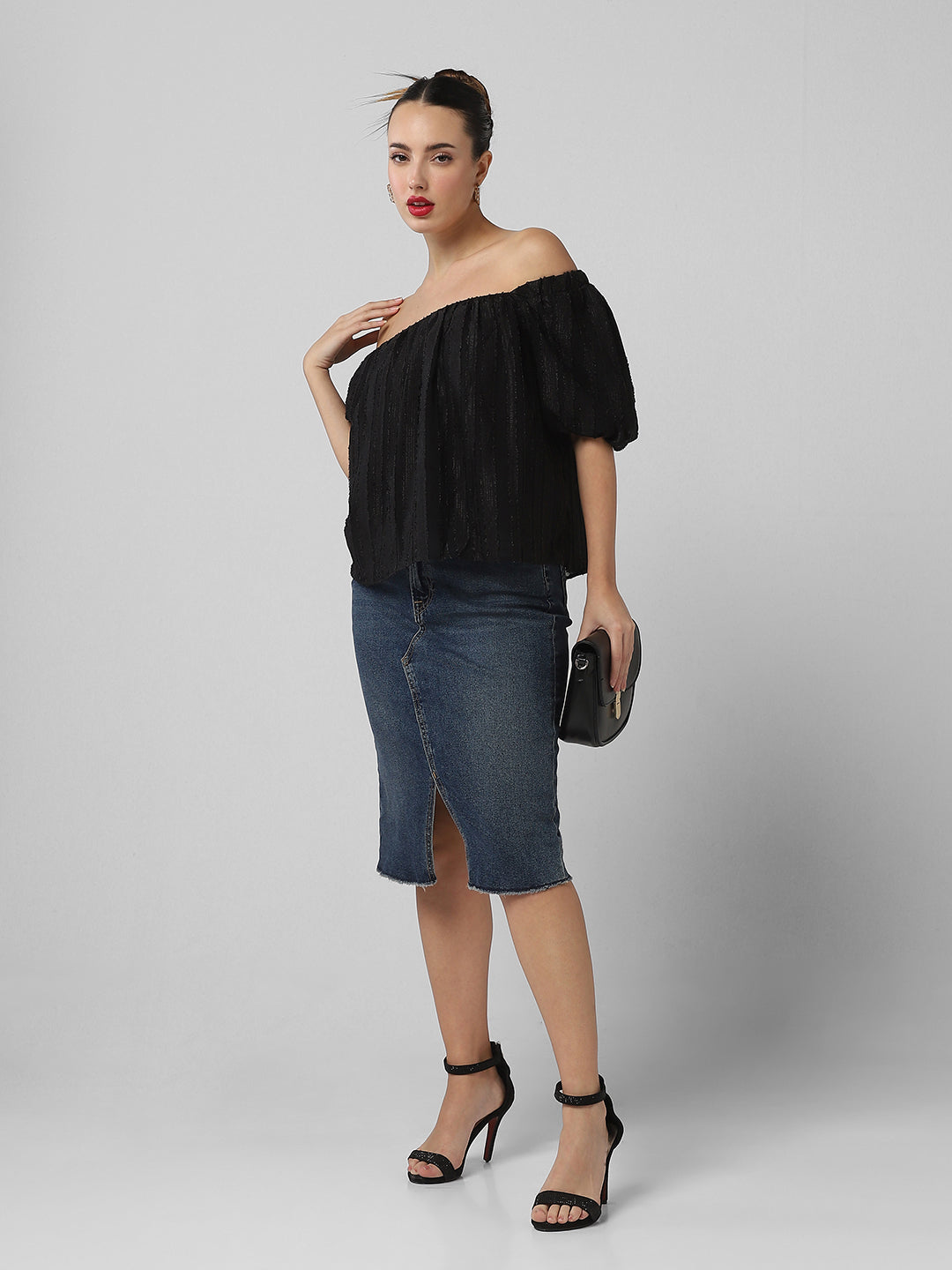 Women Black Solid Top