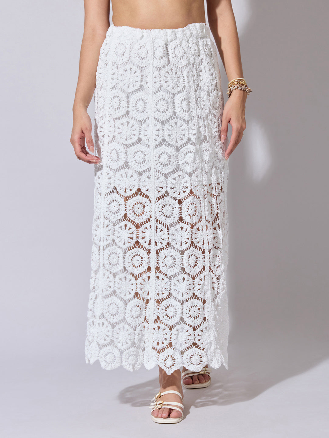 Women's White Crochet Maxi Skirt