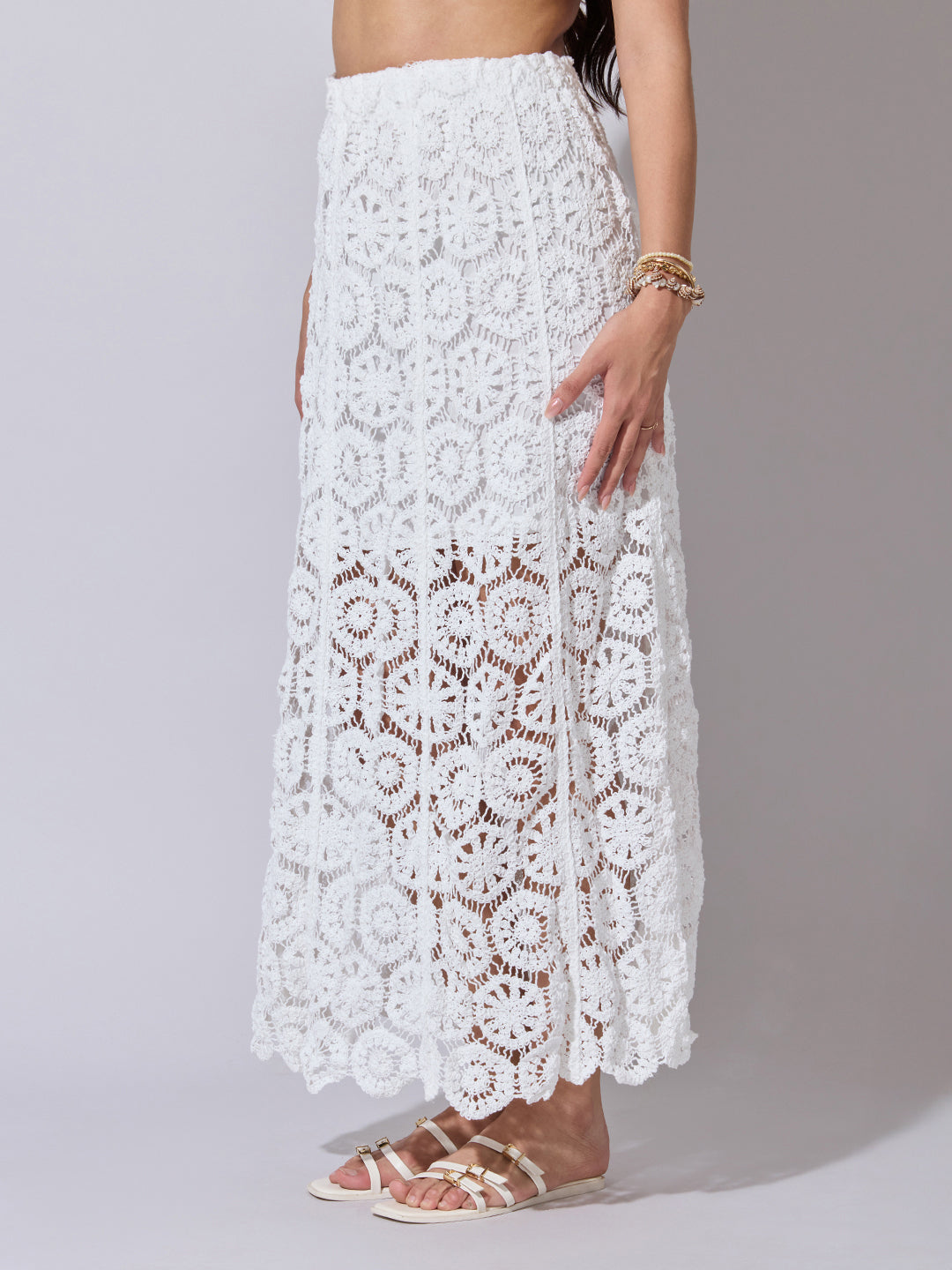 Women's White Crochet Maxi Skirt