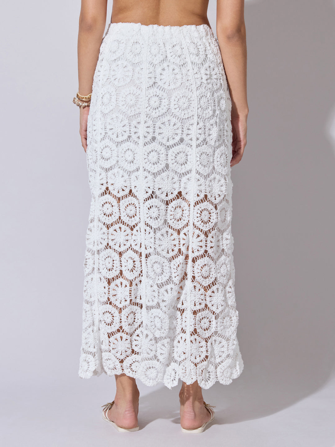 Women's White Crochet Maxi Skirt