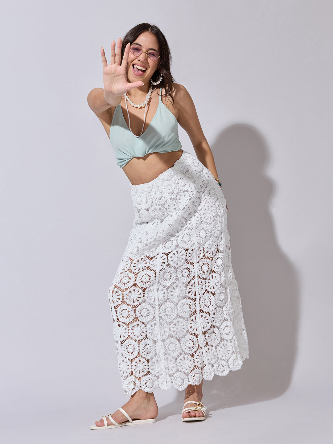 Women's White Crochet Maxi Skirt