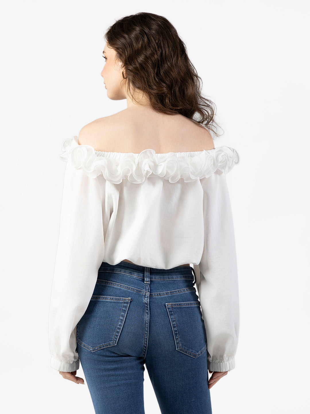 Women's Ruffled White Off Shoulder Top