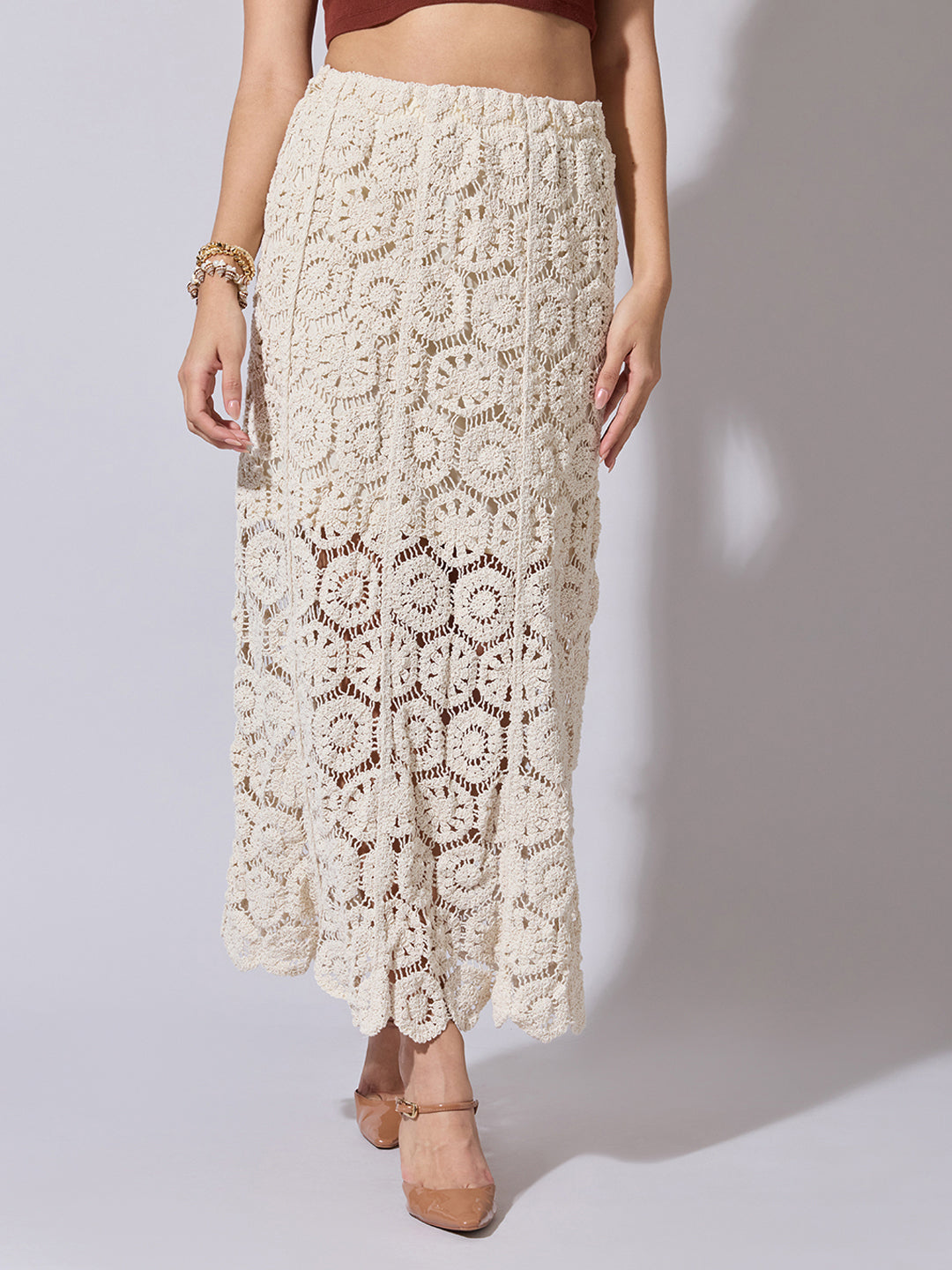 Women's Cream Crochet Maxi Skirt
