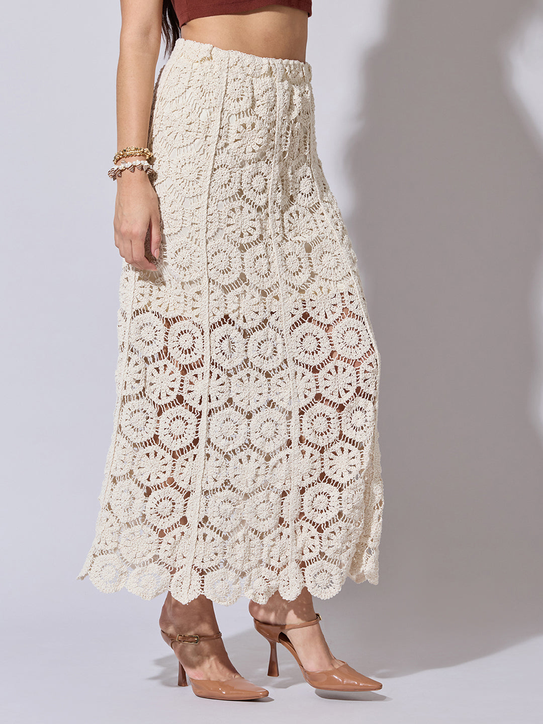 Women's Cream Crochet Maxi Skirt