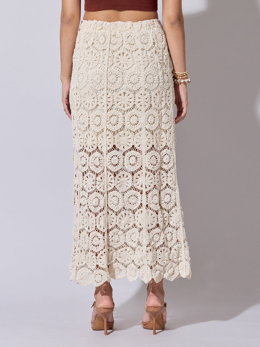 Women's Cream Crochet Maxi Skirt