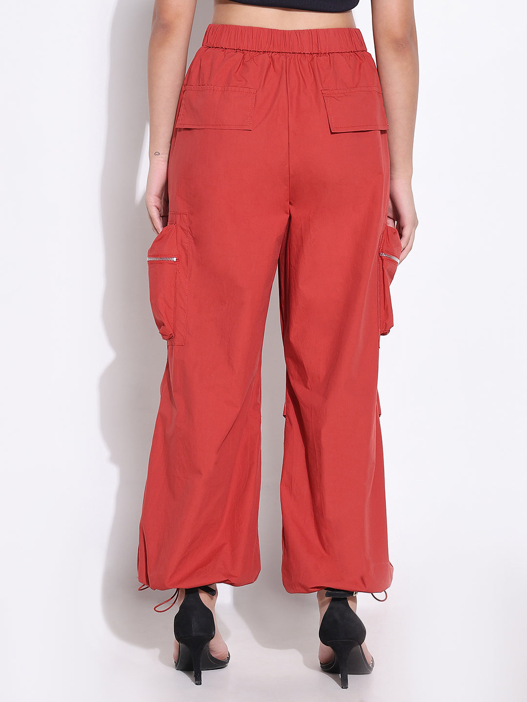 Women Solid Red Cargo Trouser