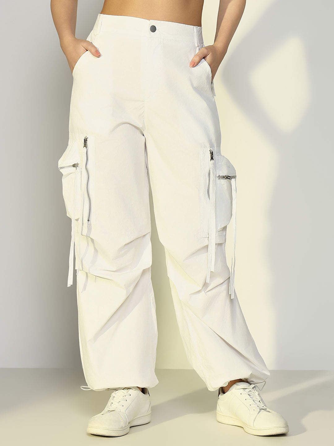 Women Solid White Parachute Trouser