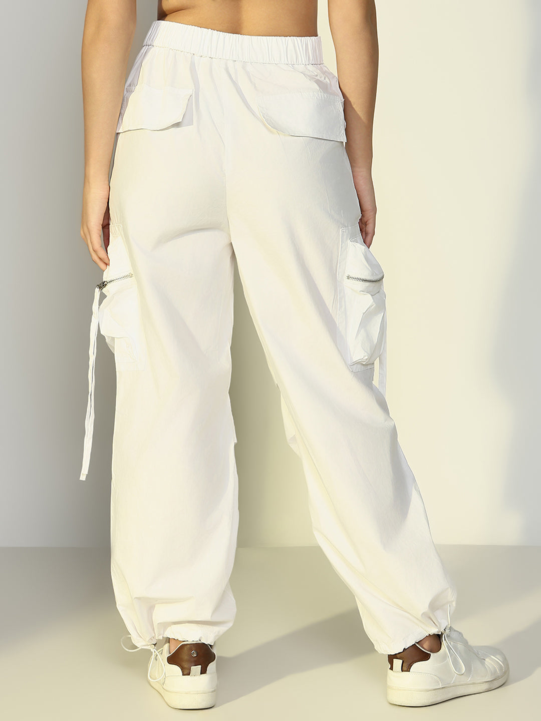 Women Solid White Parachute Trouser