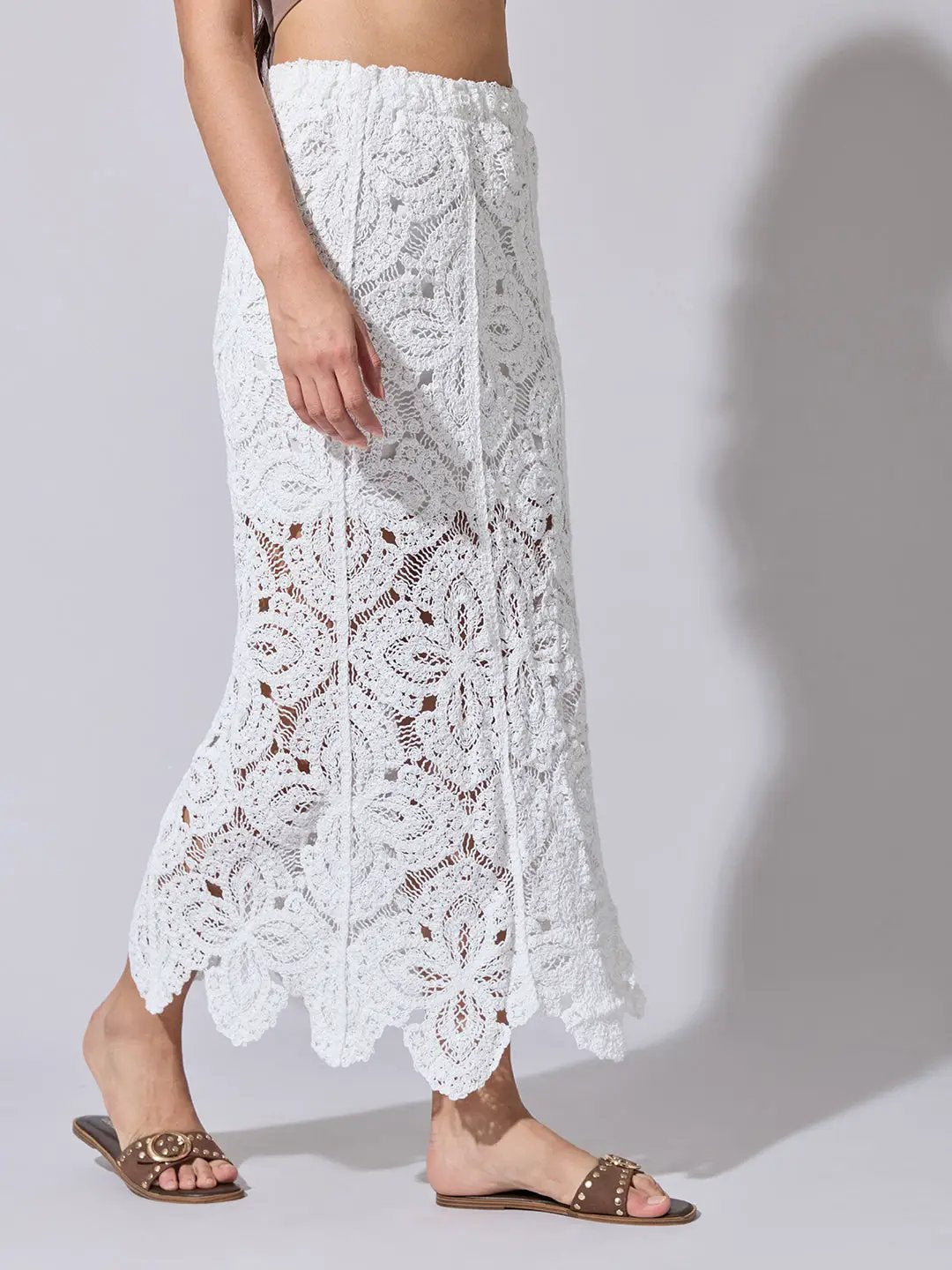 Women's Floral Crochet White Maxi Skirt