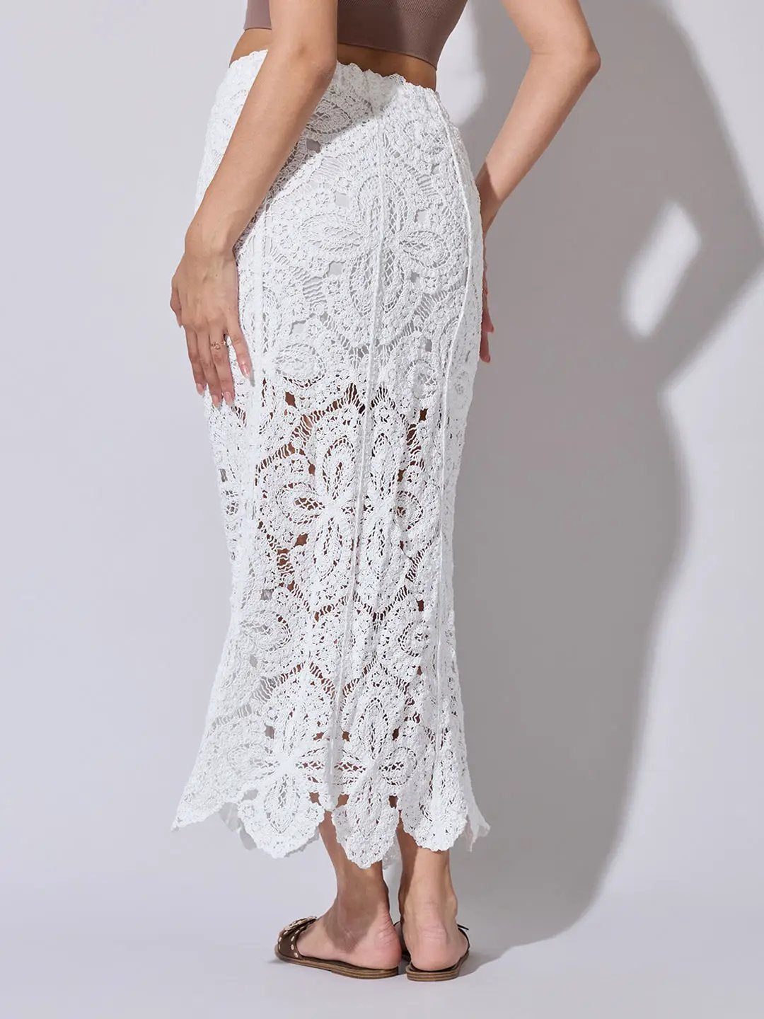 Women's Floral Crochet White Maxi Skirt