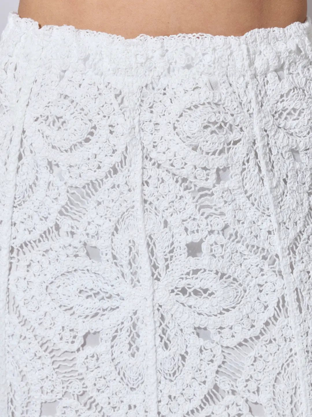Women's Floral Crochet White Maxi Skirt