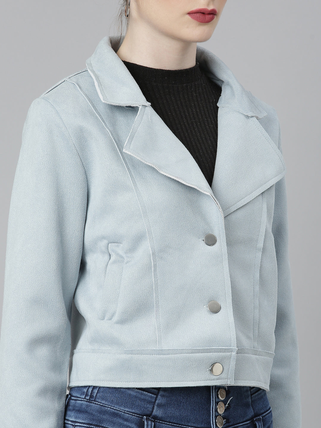 Women Blue Solid Tailored Jacket