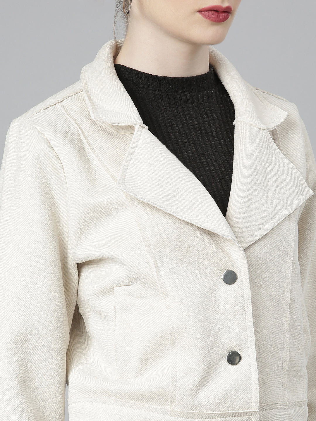 Women Cream Solid Tailored Jacket