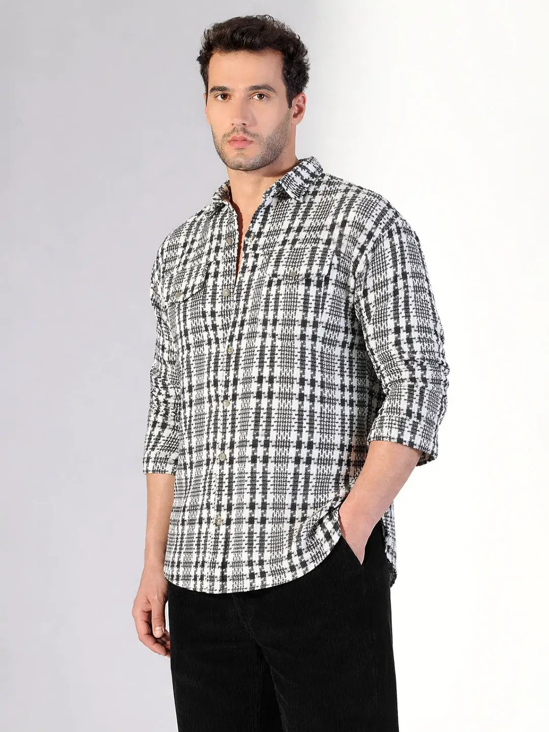 Men's Checked Black Shacket with Pockets - Uncategorized from SHOWOFFFF