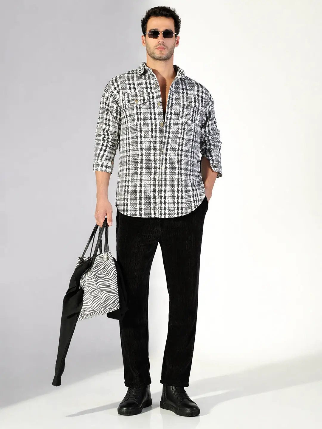 Men's Checked Black Shacket with Pockets - Uncategorized from SHOWOFFFF