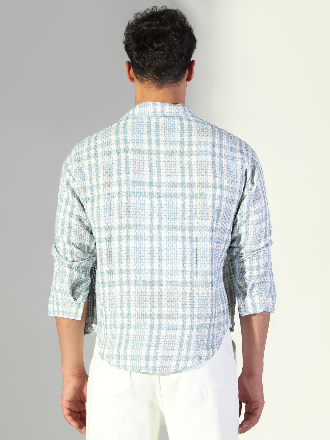 Men Geometric Blue Shacket