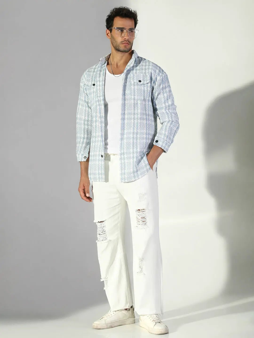 Men's Checked Blue Shacket with Pockets - Uncategorized from SHOWOFFFF