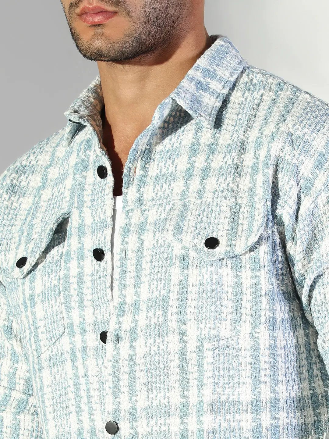 Men's Checked Blue Shacket with Pockets - Uncategorized from SHOWOFFFF