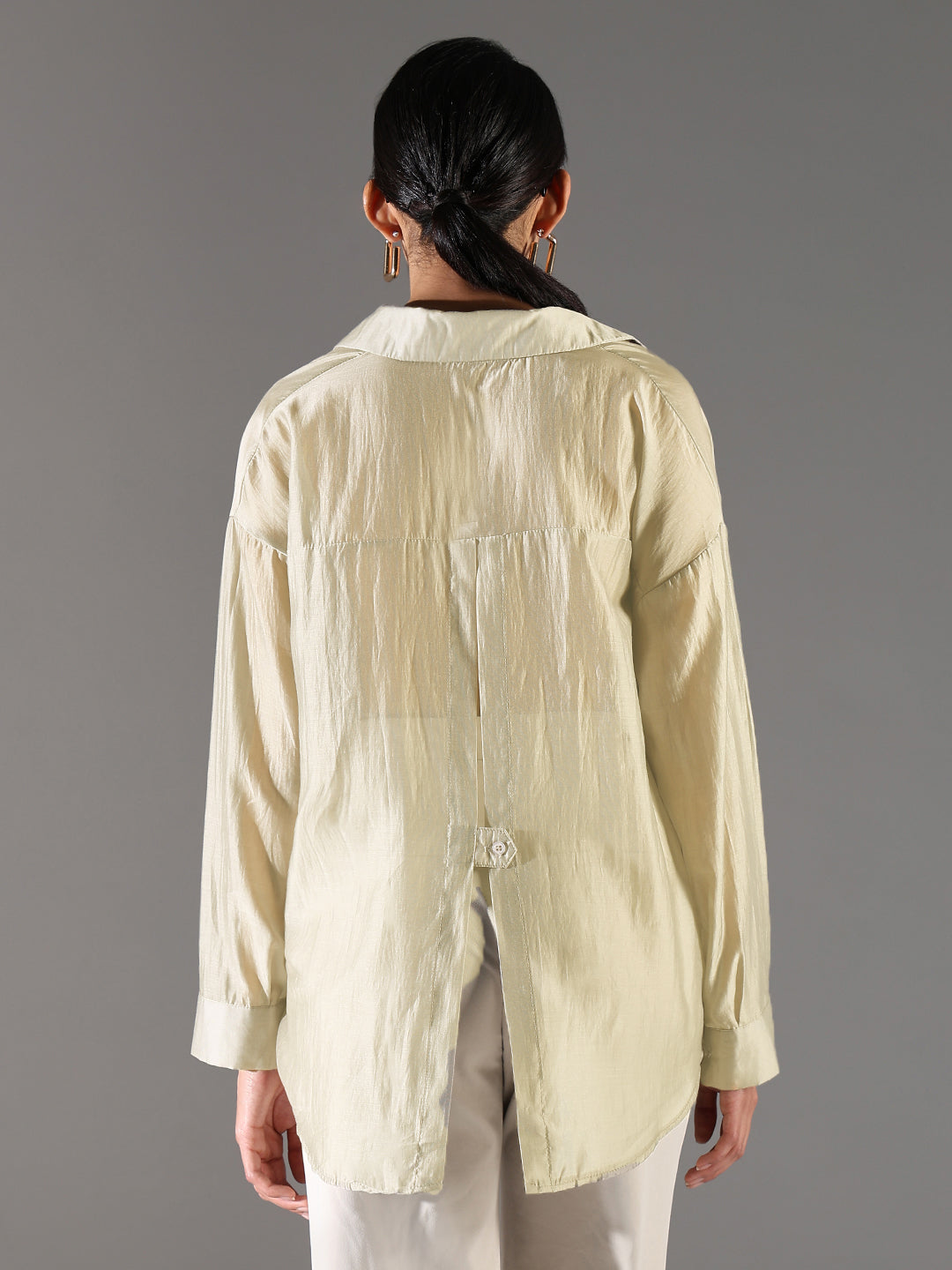 Women Beige Solid Oversized Shirt