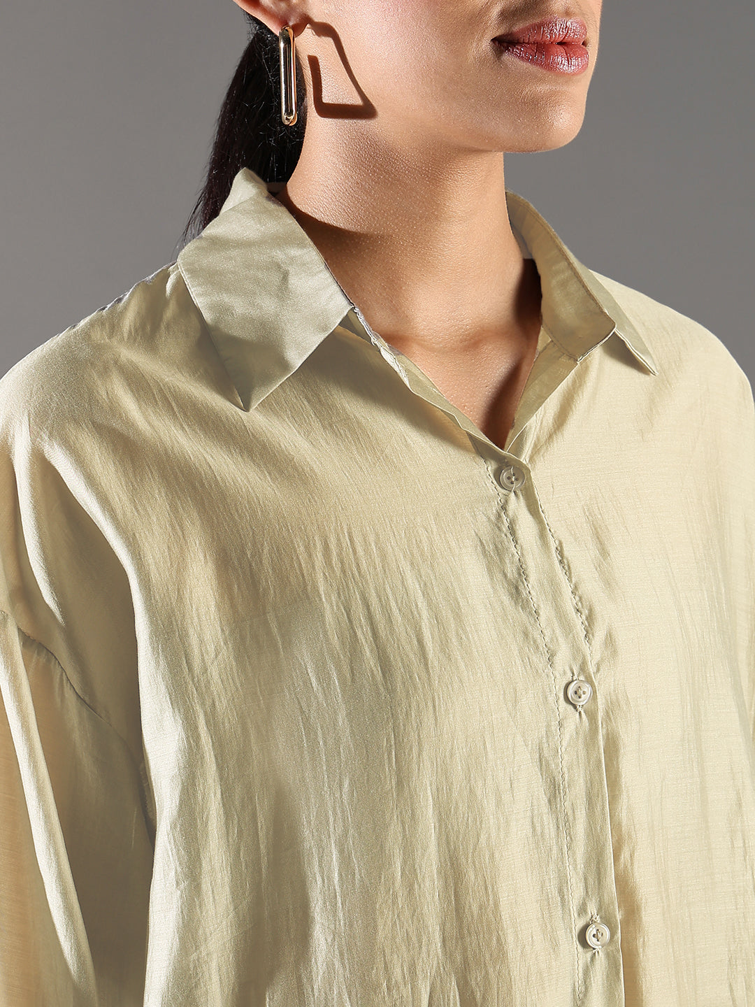 Women Beige Solid Oversized Shirt