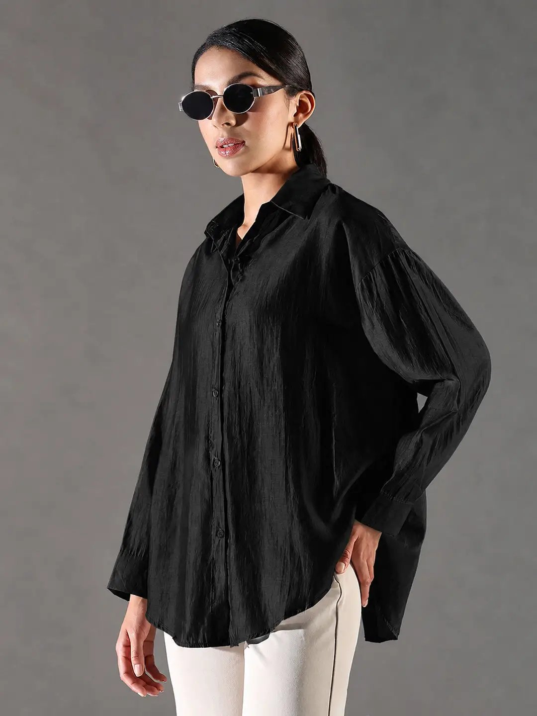 Classic Women's Black Solid Oversized Shirt