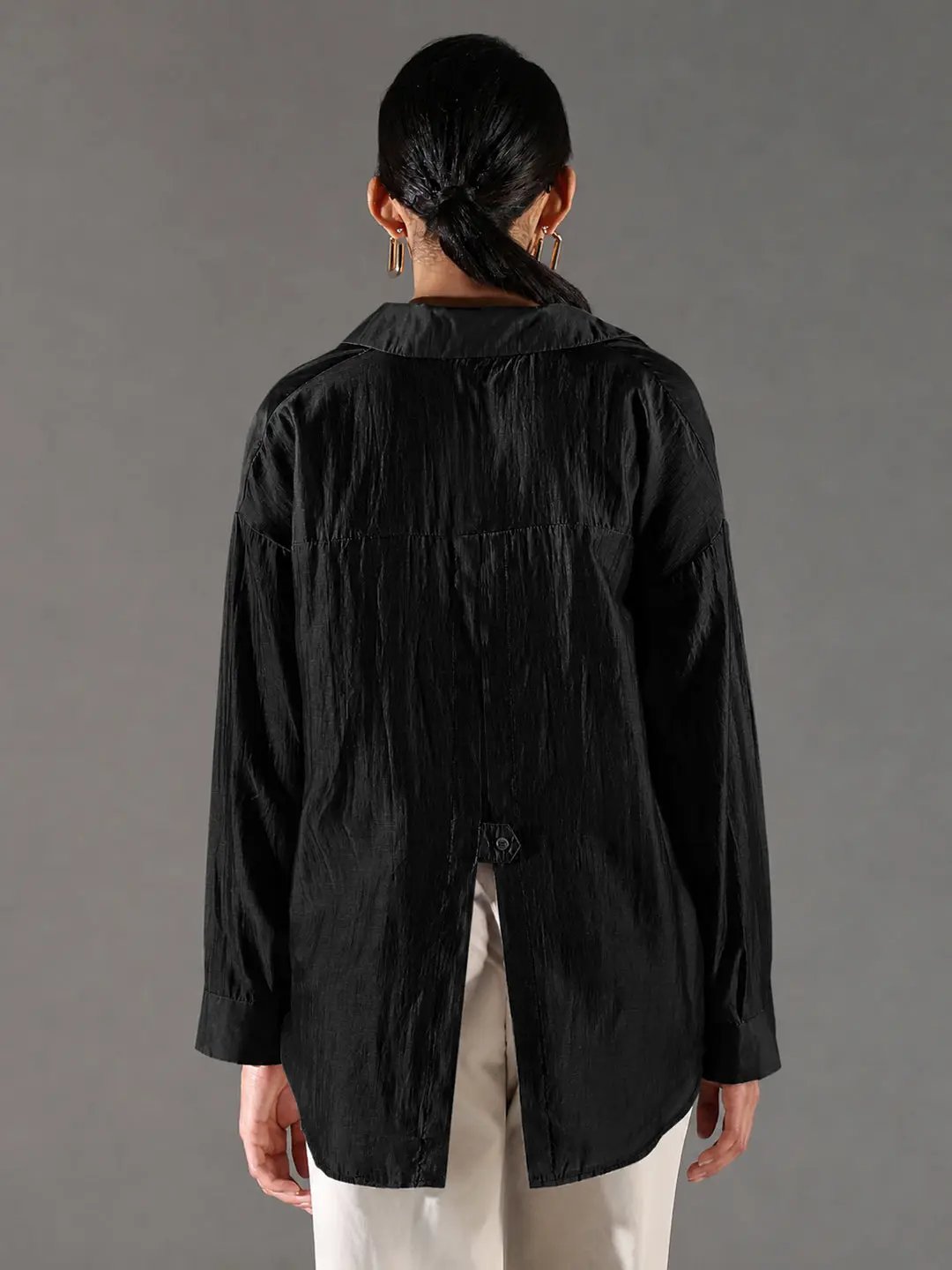 Classic Women's Black Solid Oversized Shirt