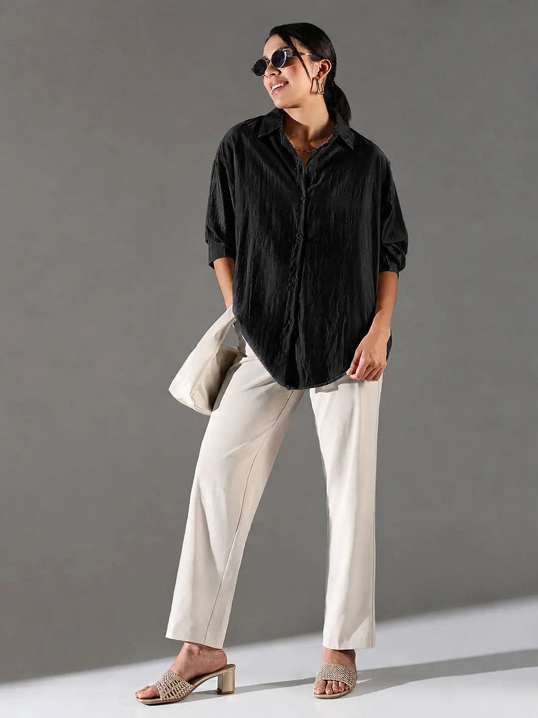 Classic Women's Black Solid Oversized Shirt