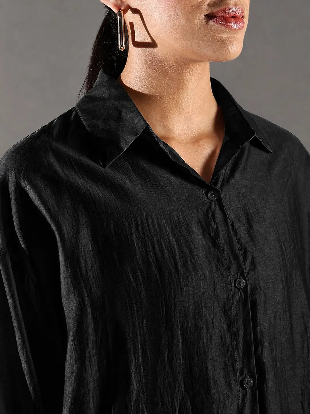 Classic Women's Black Solid Oversized Shirt