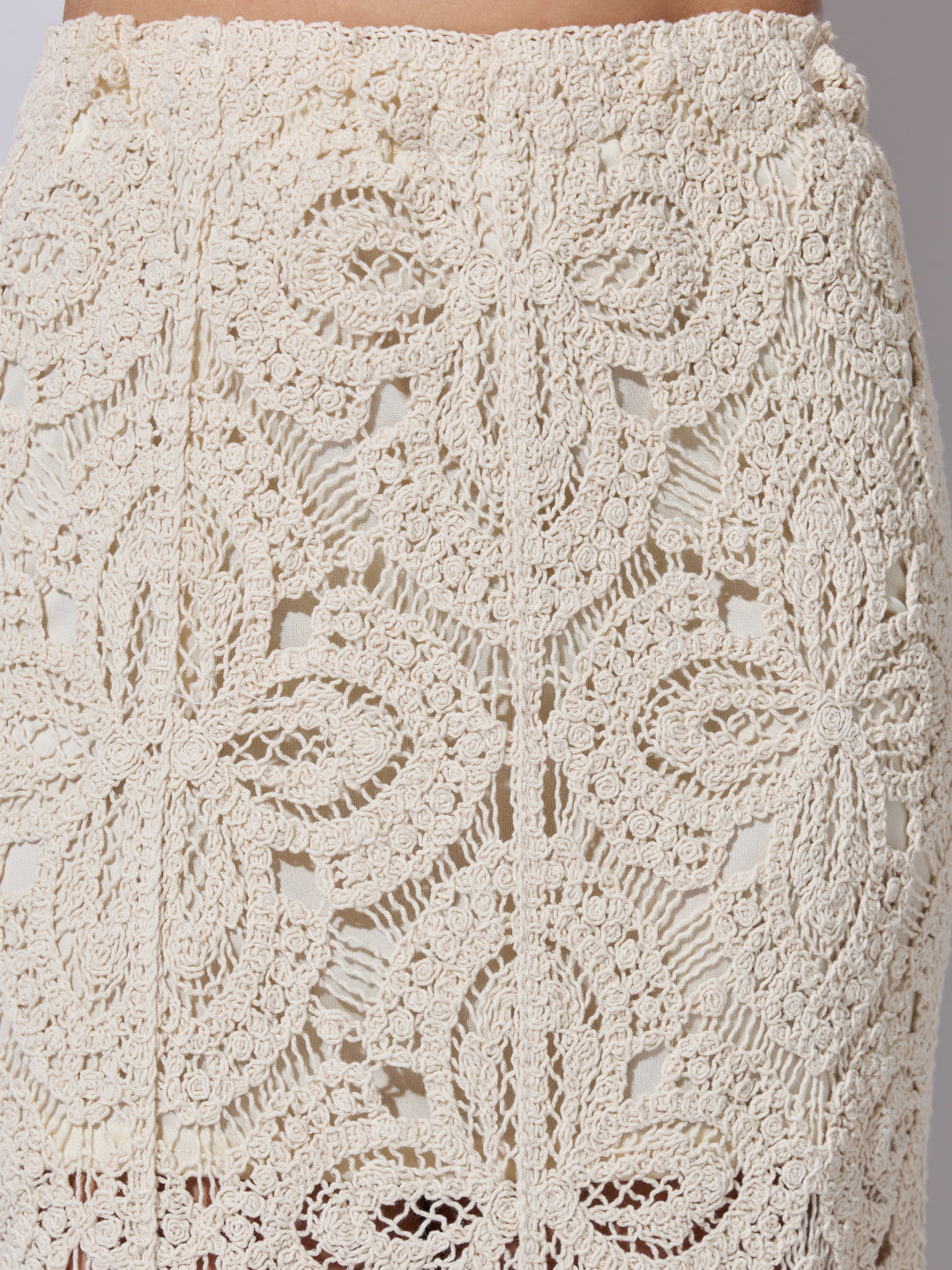 Women's Floral Crochet Cream Maxi Skirt