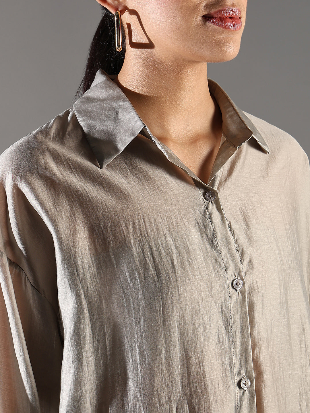 Women Grey Solid Oversized Shirt