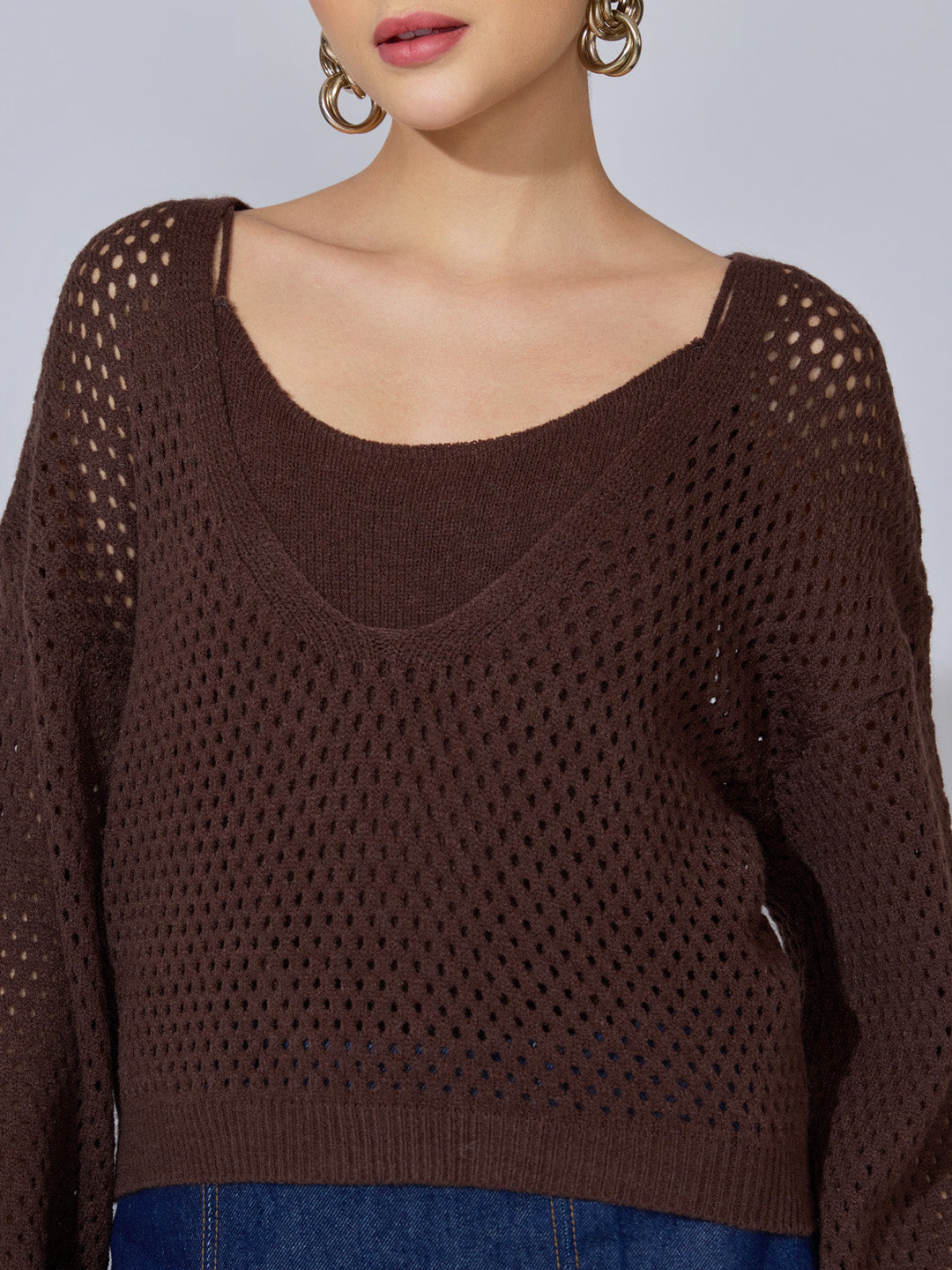 Women's Crochet Brown Top with Inner