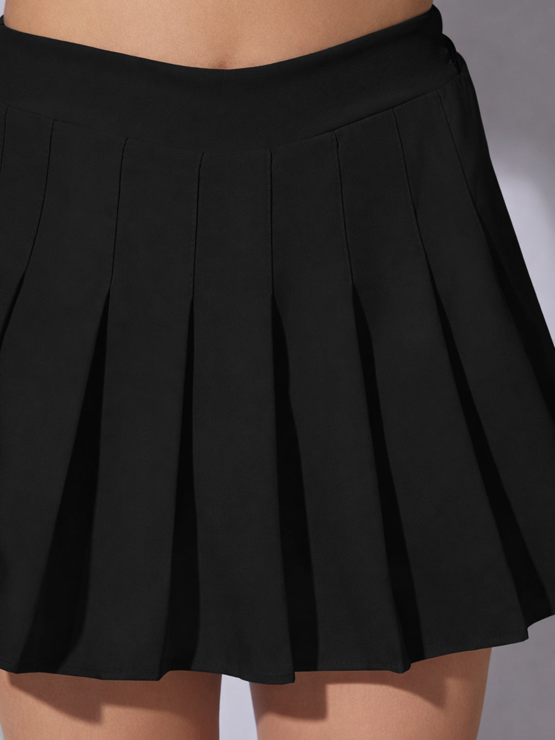 Women's Pleated Black Flared Mini Skort