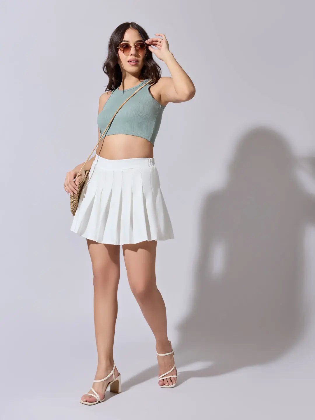 Women's Pleated White Flared Mini Skort - from SHOWOFFFF