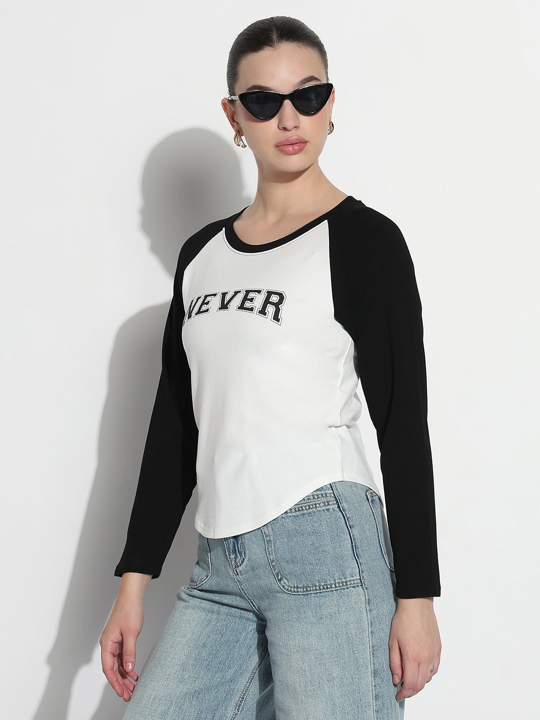 Women's Typography White Round Neck Top