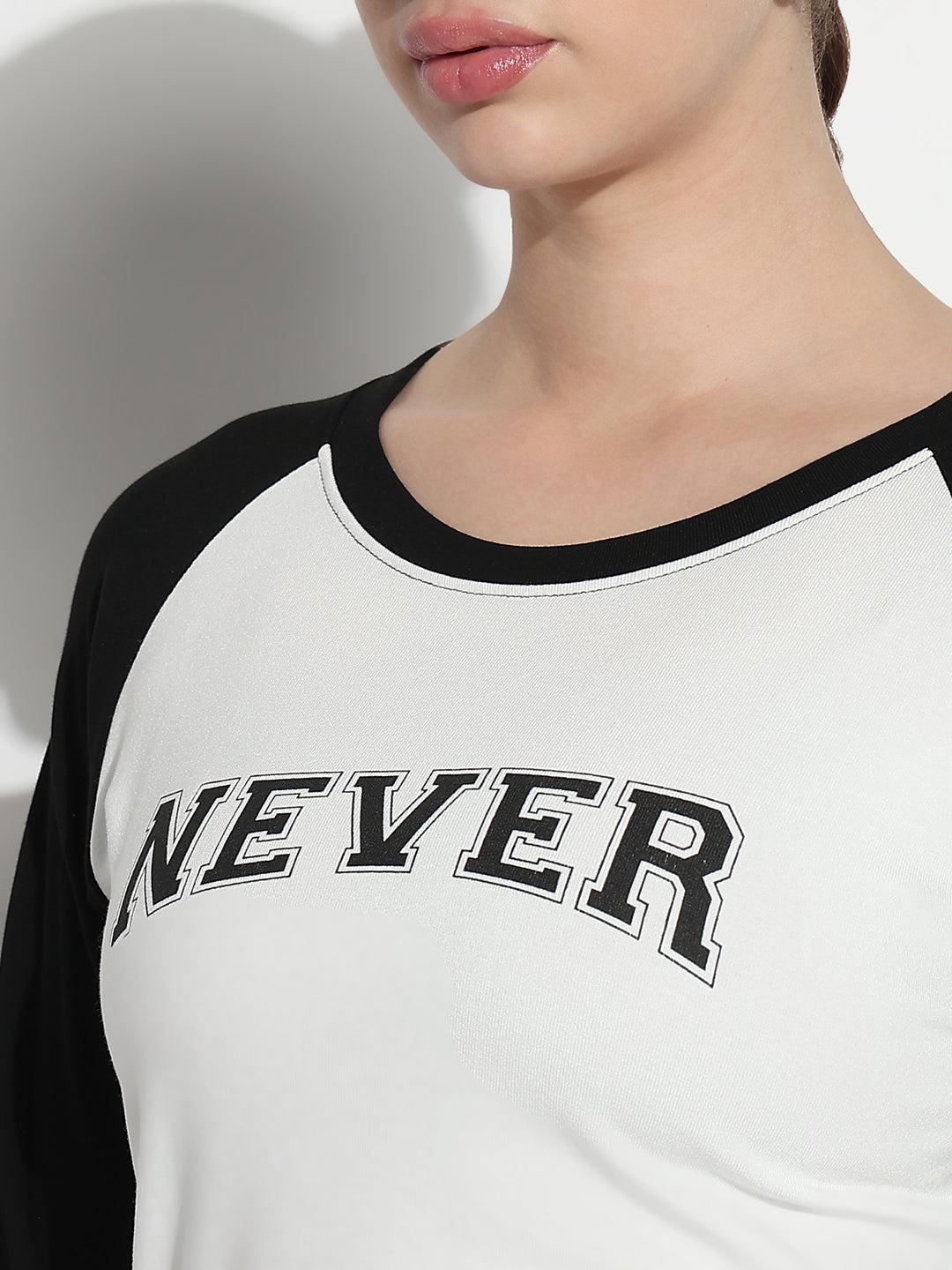 Women's Typography White Round Neck Top