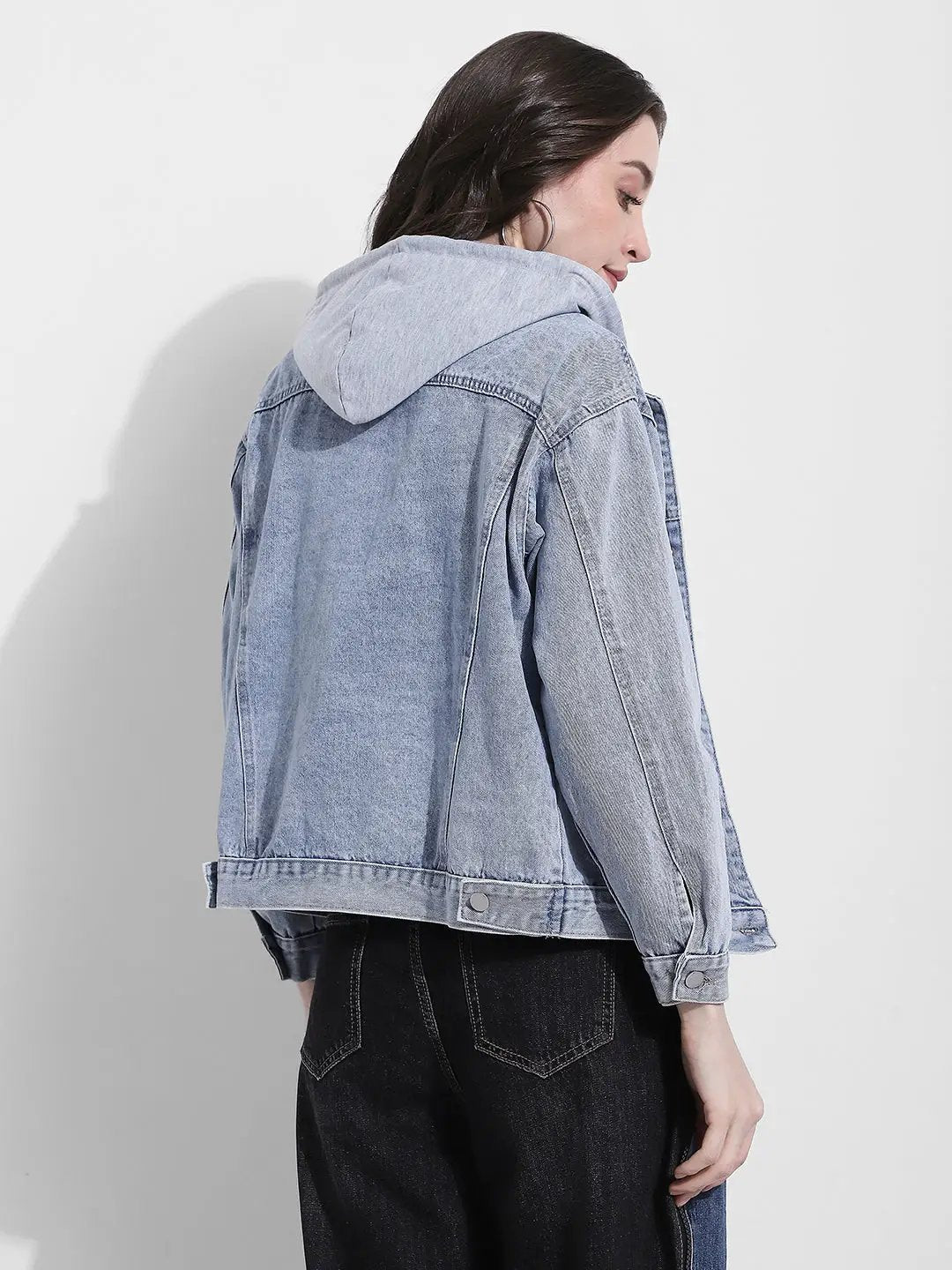 Women's Blue Grey Denim Jacket with Detachable Hood - from SHOWOFFFF