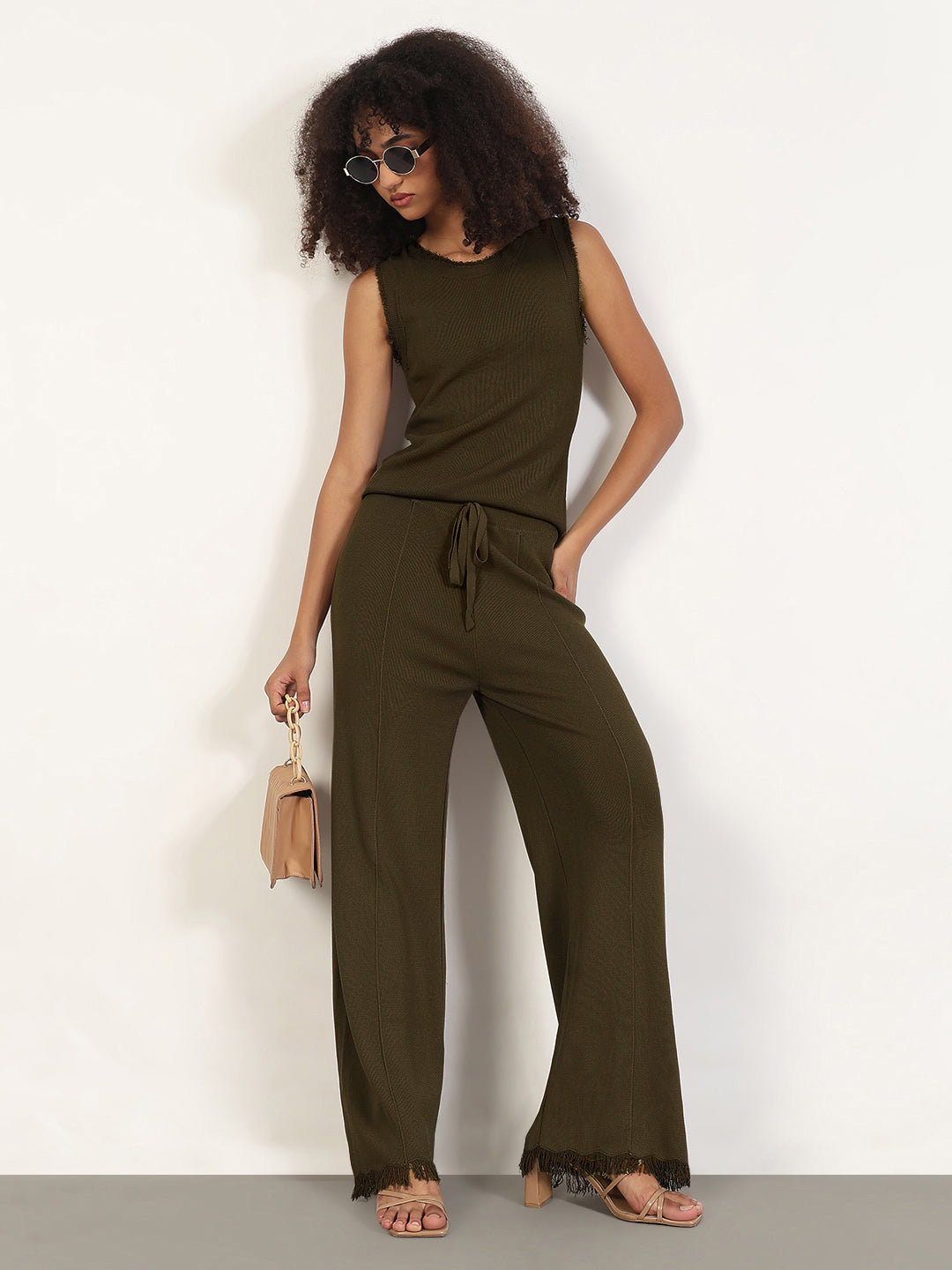 Women's Solid Olive Co-Ords Set
