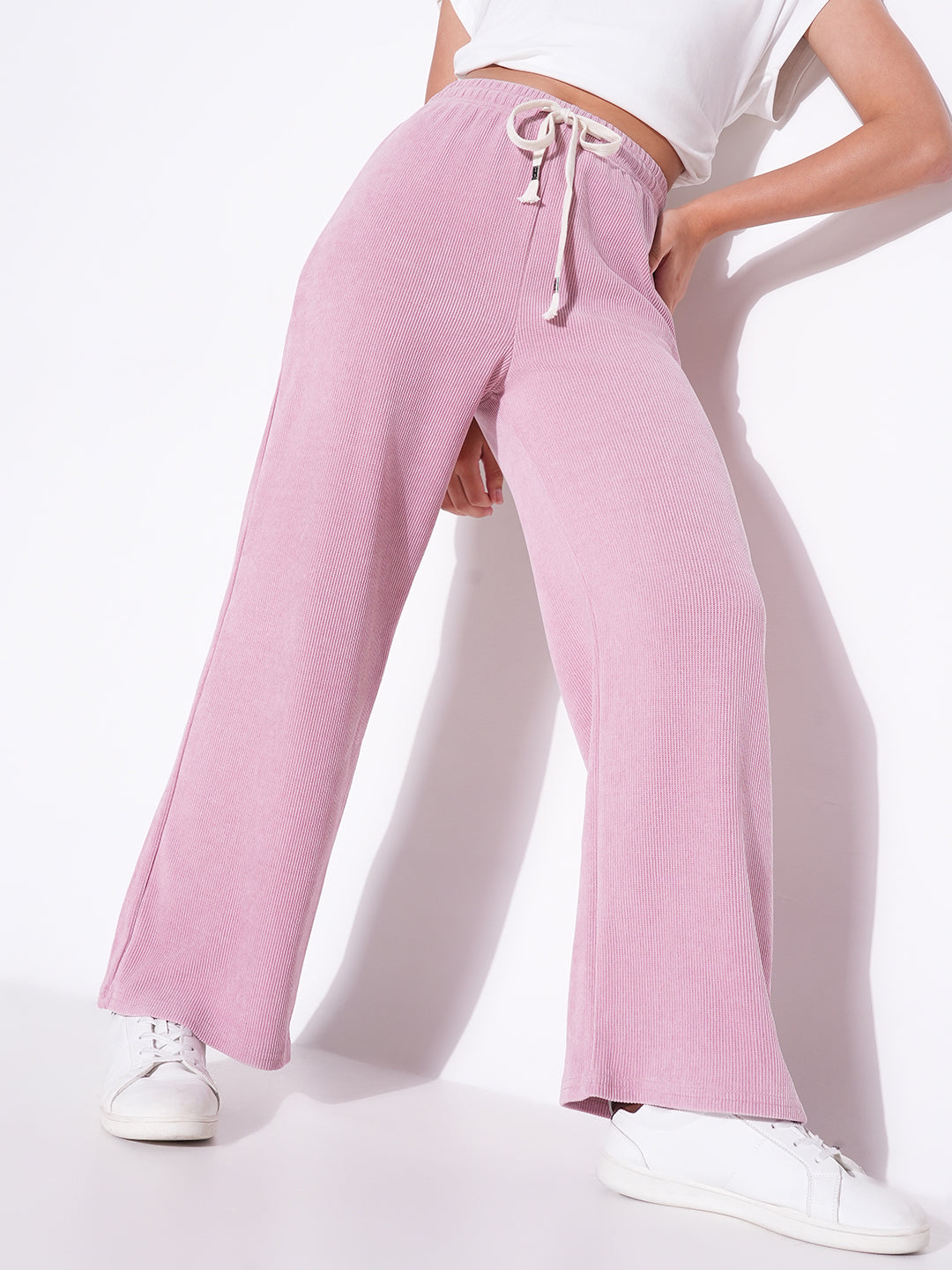 Women Pink Solid Parallel Trousers