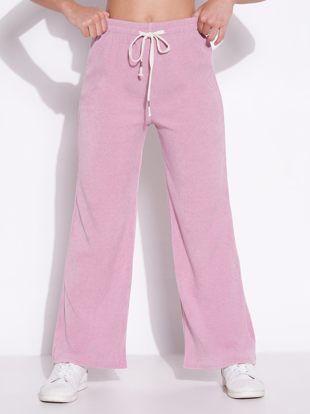 Women Pink Solid Parallel Trousers