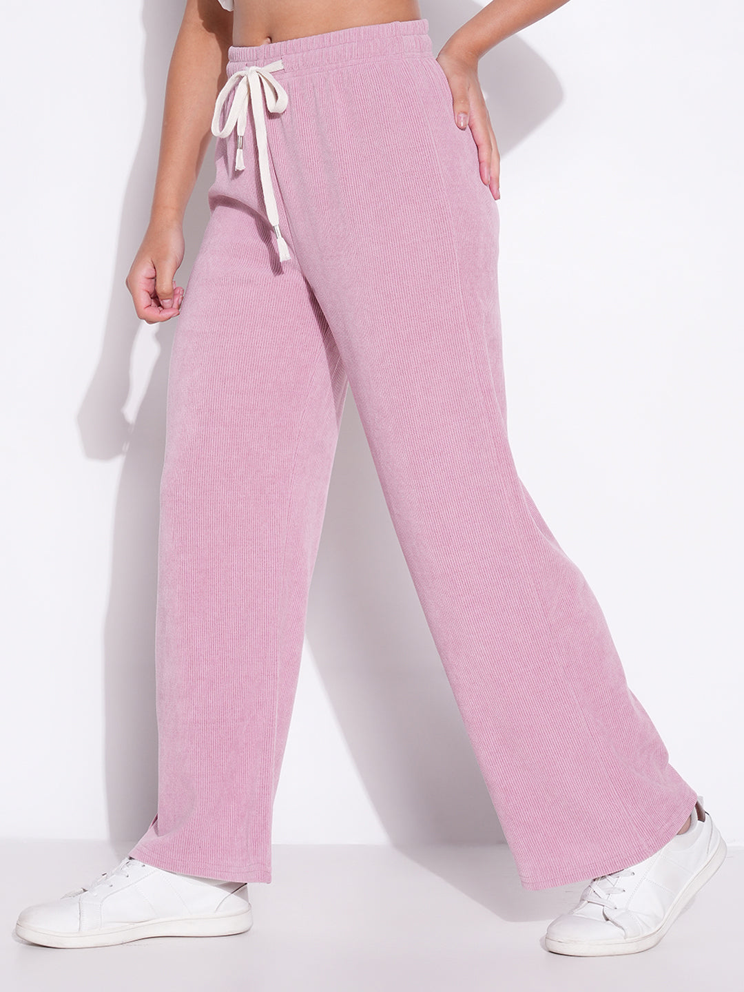 Women Pink Solid Parallel Trousers