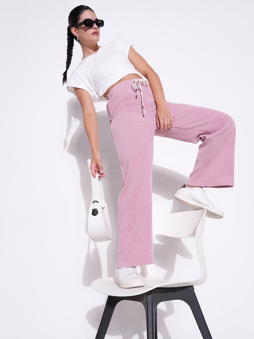 Women Pink Solid Parallel Trousers