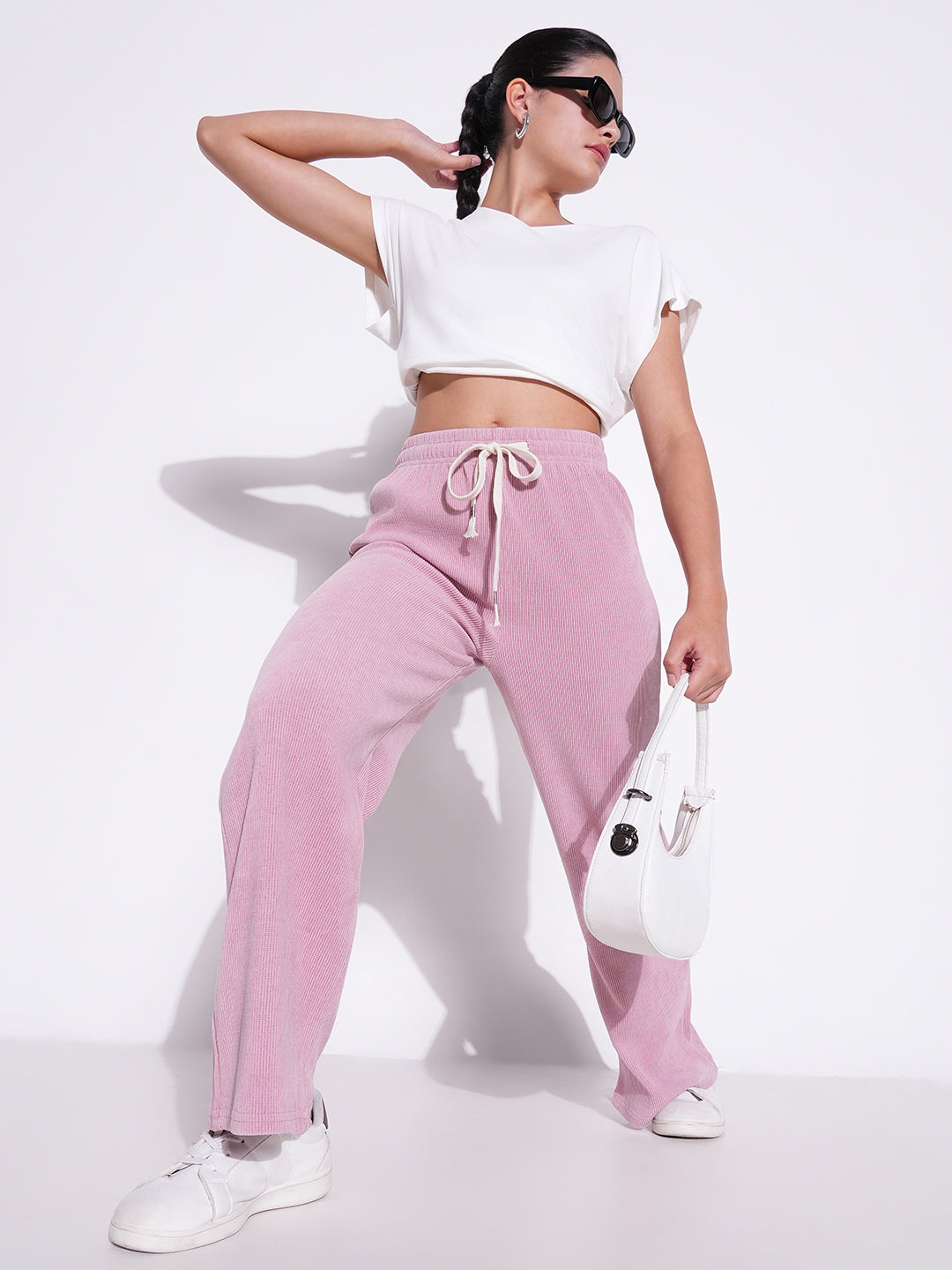 Women Pink Solid Parallel Trousers